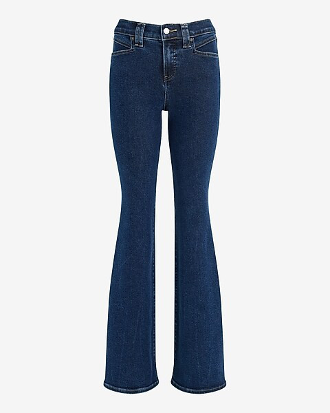 Mid Rise Dark Wash Hyper Sculpt '70s Flare Jeans | Express