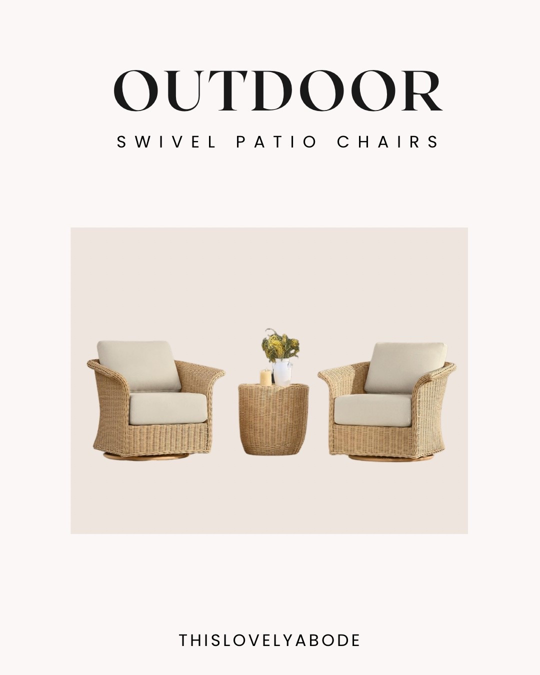 New outdoor swivel patio chairs with accent table. 
#patiochairs #swivelpatiochairs #frontporchdecor #springdecor


#LTKHome #LTKSeasonal