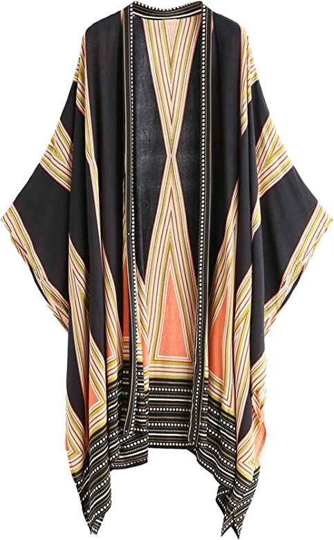 SweatyRocks Women Kimono Vintage Floral Beach Cover Up Swimwear Multicolor #5 One Size at Amazon ... | Amazon (US)