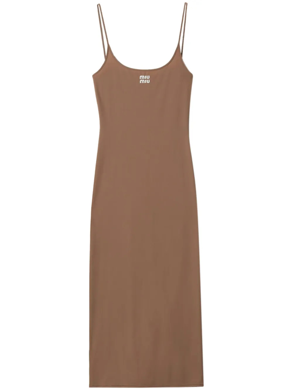 Miu Miu logo-print Jersey Midi Dress | Brown | FARFETCH JO | Farfetch Global