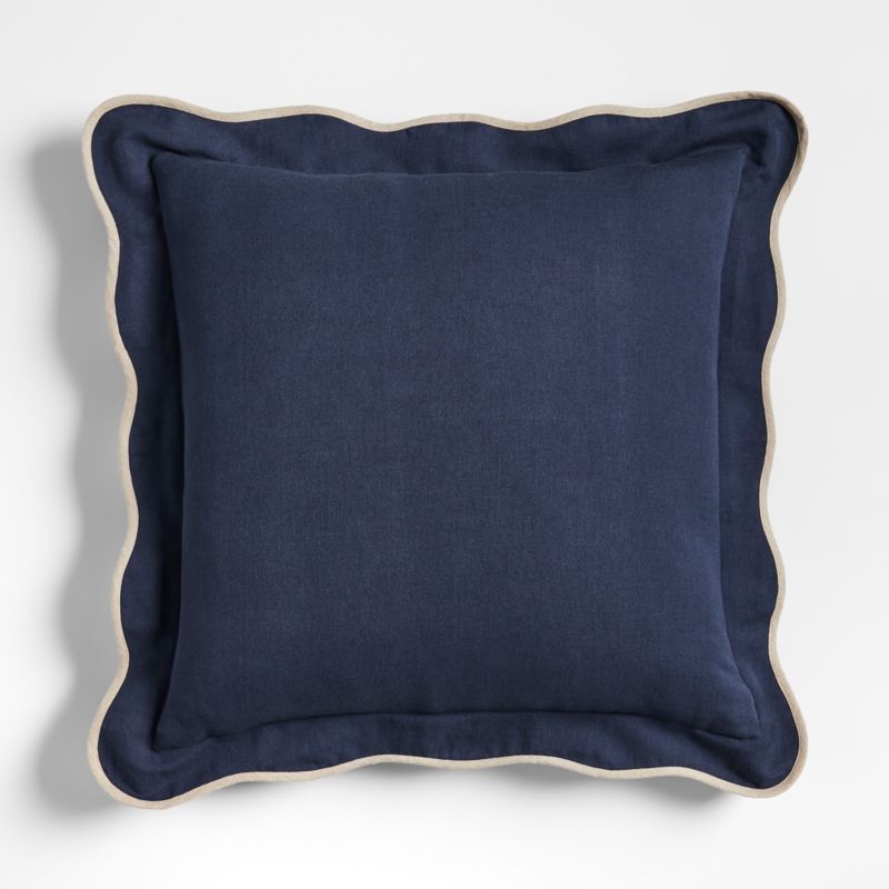 Amalfi Cotton Linen Scallop Edge 23''x23" Deep Indigo Blue Throw Pillow Cover | Crate & Barrel | Crate & Barrel