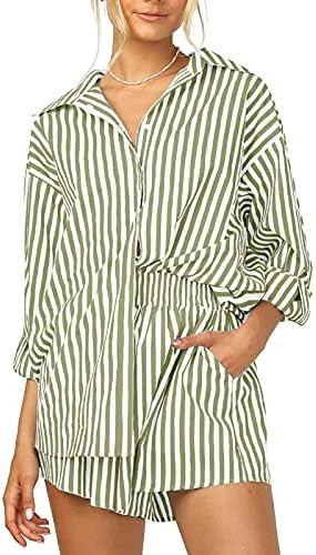 Women’s 2 Piece Outfits Sets Casual Oversized Relaxed Long Sleeve Shirt Loose High Waisted Side... | Amazon (US)