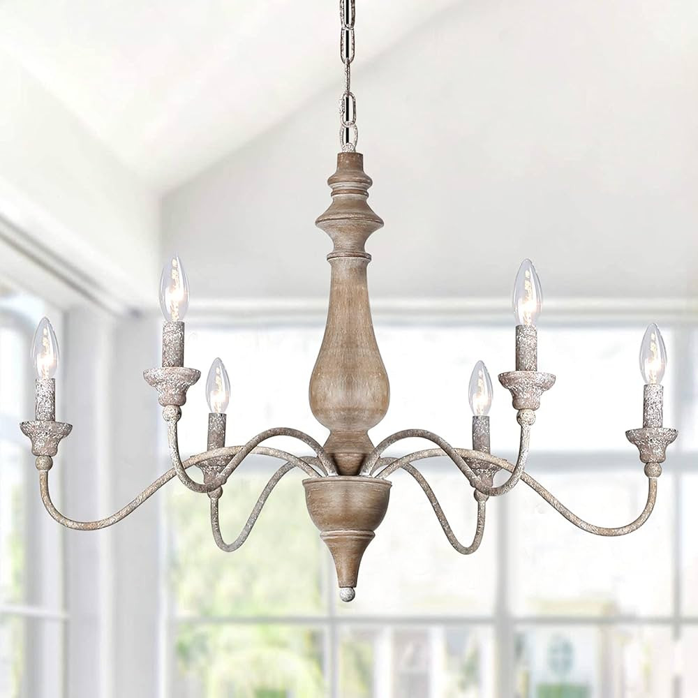 T&A 6 Light French Country Chandelier, Rust Arms Imitation Wood Finish Farmhouse Chandelier for D... | Amazon (US)