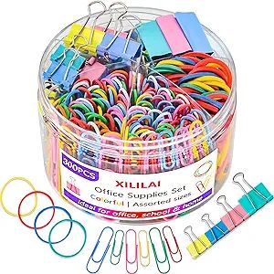 Paper Clips Binder Clips, Colored Office Clips Set - Assorted Sizes Paperclips Paper Clamps Rubbe... | Amazon (US)