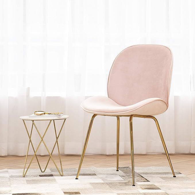 Art Leon Vanity Chair, Modern Beetle Shell Velvet Upholstered Dining Chair with Gold Metal Legs C... | Amazon (US)
