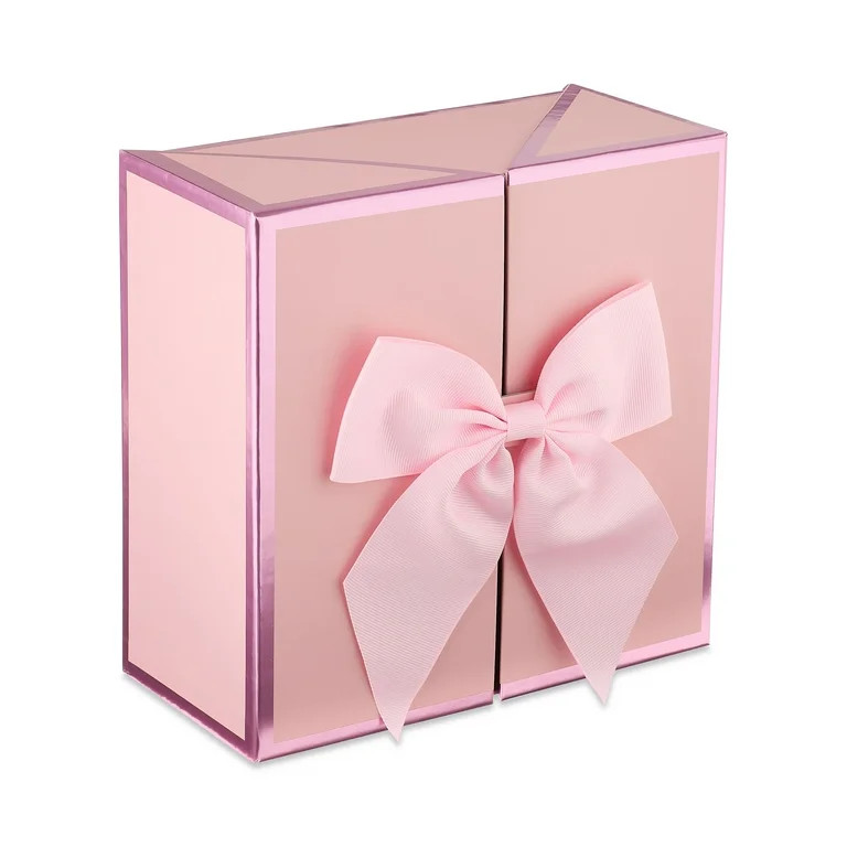 Square Foil Gift Box with Bow, Pink, 8" x 8" x 4", Valentine's Day by Way To Celebrate | Walmart (US)