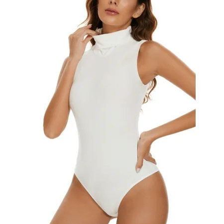 Women's Sleeveless Mock Turtle Neck Bodysuit Soft Slim Fit Stretchy Layer Top Classic Jumpsuit | Walmart (US)
