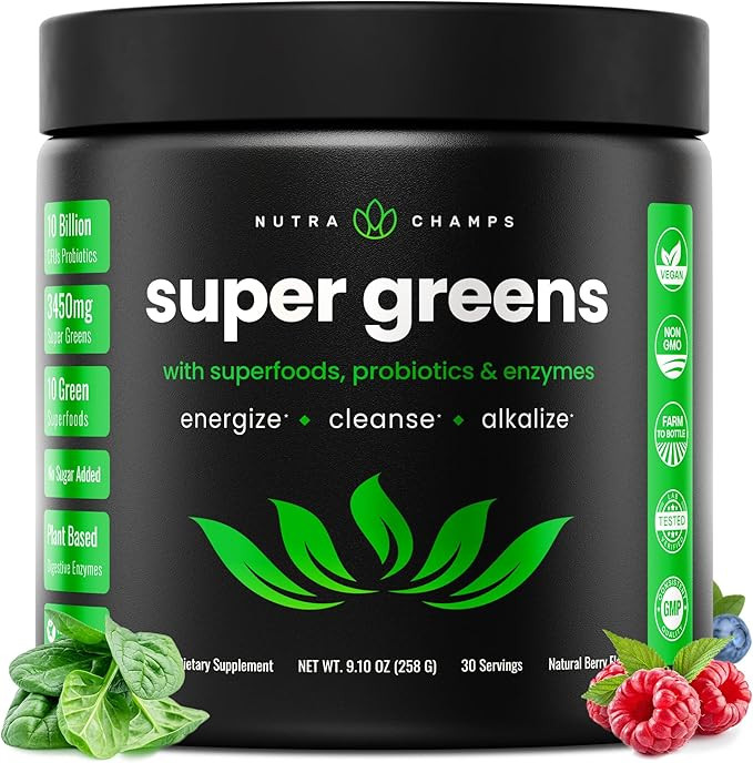 NutraChamps Super Greens Powder Premium Superfood | 20+ Organic Green Veggie Whole Foods | Wheat ... | Amazon (US)