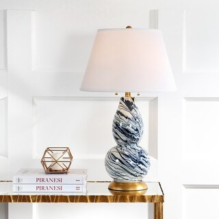 SAFAVIEH Lighting 29-inch Navy and White Color Swirls Glass Table Lamp (Set of 2) - 17"x17"x28" -... | Bed Bath & Beyond