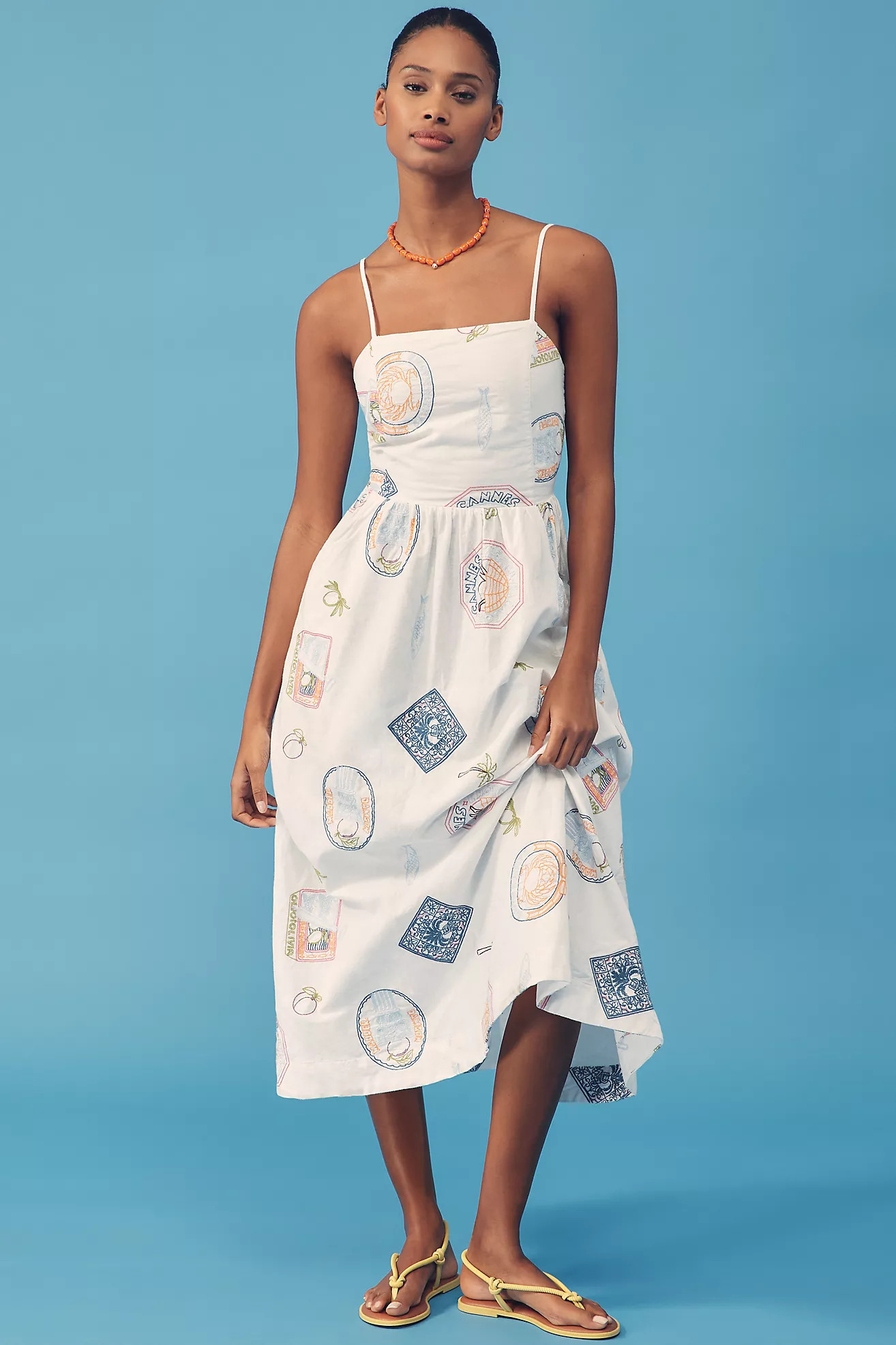 Damson Madder Peaches Embroidered Apron Midi Dress | Anthropologie (US)