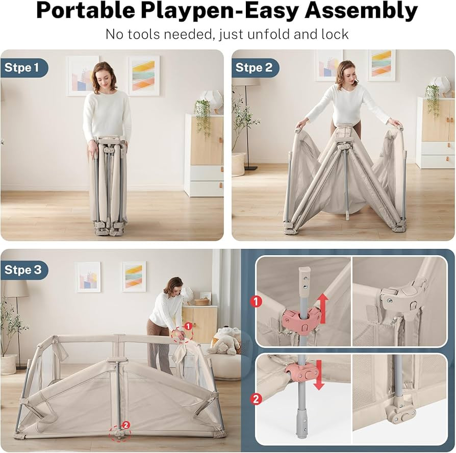 Baby Playpen Portable, Pre-Assembled Play Pen 71x79 Large Foldable Playpen for Babies and Toddler... | Amazon (US)
