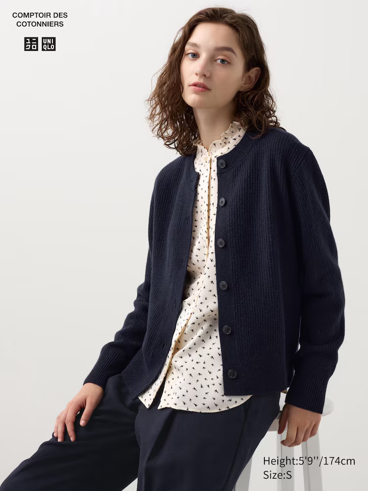 Lambswool Crew Neck Cardigan | UNIQLO (UK)