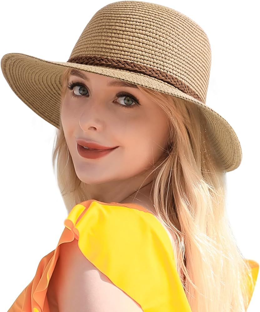 Beach Hats for Women, Sun Hat for Women UPF 50+ UV Sun Protection Wide Brim Straw Beach Hat Folda... | Amazon (US)
