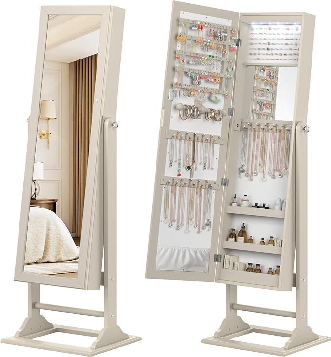CHARMAID Jewelry Armoire with Full Length Mirror, Lockable Jewelry Cabinet with Large Jewelry Sto... | Amazon (US)