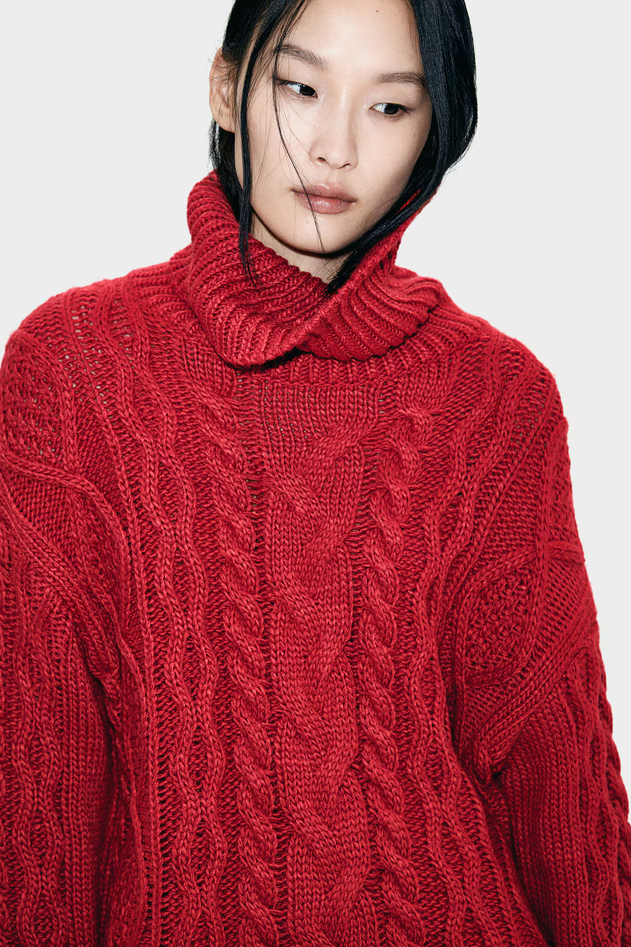 Cable-Knit Turtleneck Sweater - Red - Ladies | H&M US | H&M (US + CA)