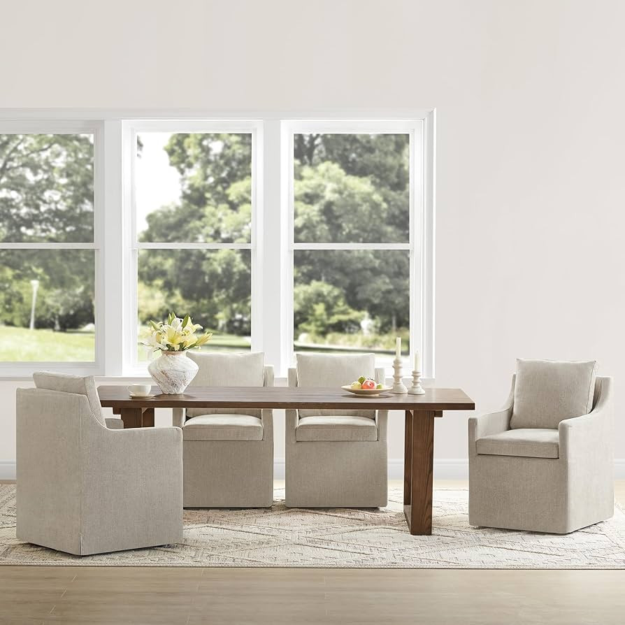 Upholstered Dining Chairs Set of 4, Washable Cover Modren Deskchair with 4 Casters & Hidden Stora... | Amazon (US)