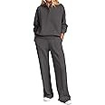 PRETTYGARDEN Women Fall 2 Piece Outfits Sweatsuits Quarter Button Long Sleeve Sweatshirt Wide Leg... | Amazon (US)