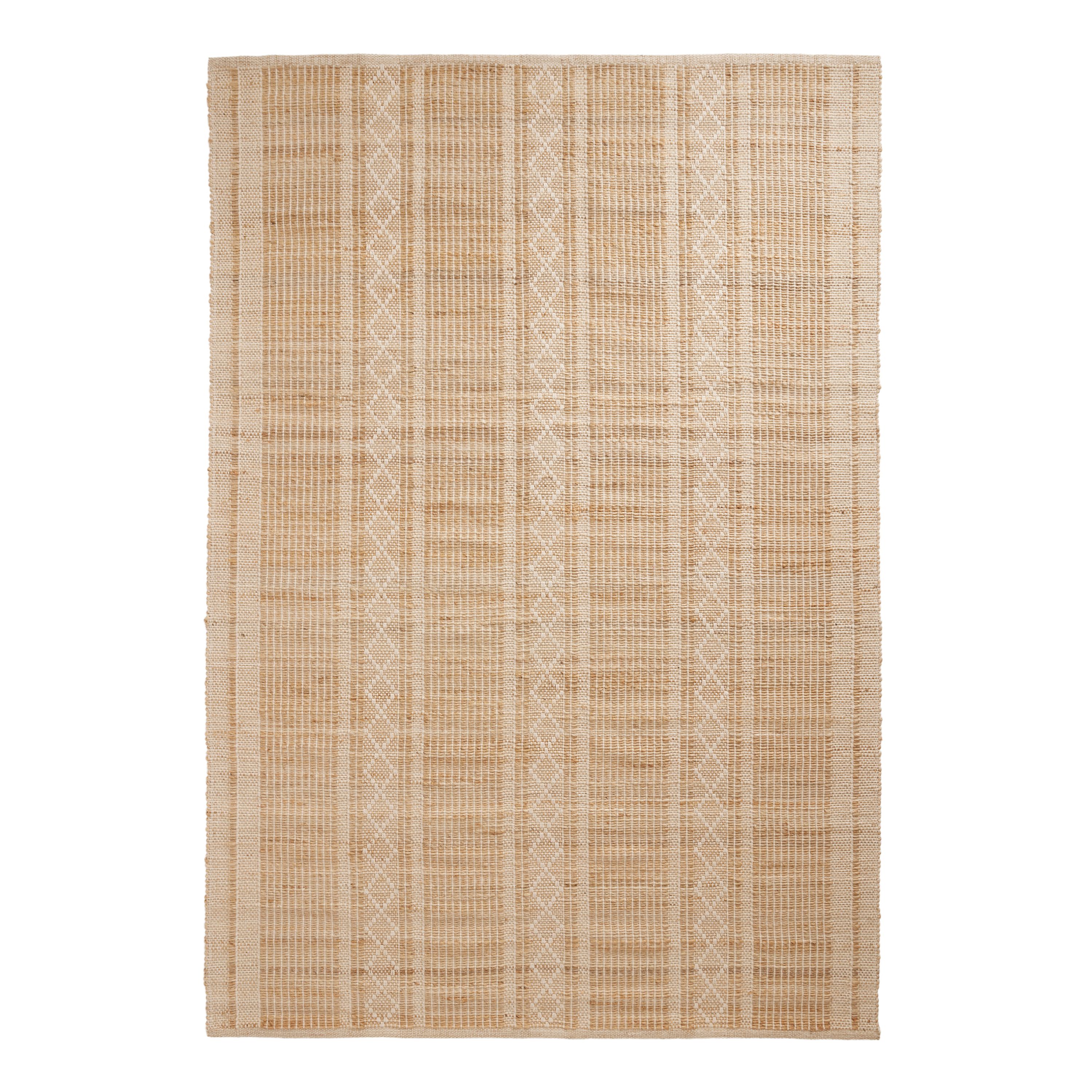 Rocco White and Natural Geo Stripe Jute and Cotton Area Rug | World Market