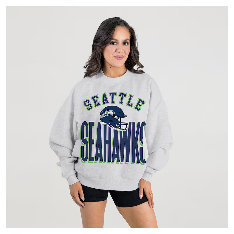 Women's Gameday Couture Ash Seattle Seahawks Fierce Focus Premium Oversized Fleece Pullover Sweatshirt | Fanatics