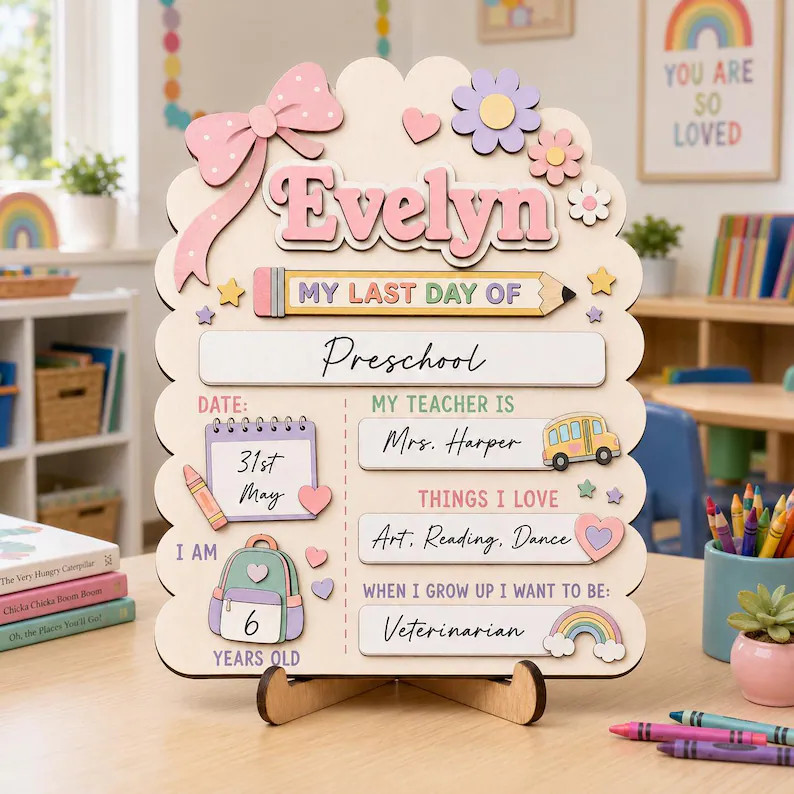 Personalized First + Last Day of School Cloud Sign \u2013 Reusable Dry Erase Keepsake | Etsy (Global)
