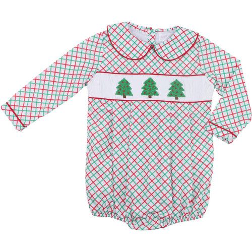 Red And Green Smocked Christmas Tree Bubble | Cecil and Lou