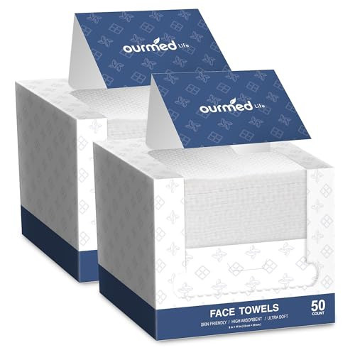 Ourmed Life Face Towels, 11"×9" Disposable Face Towel – Ultra-Soft, Thickened Facial Towelettes, Lint-Free Dry Wipes for Sensitive Skin, Ideal for Makeup Removal & Skincare (50 Count, 2 Pack) | Amazon (US)