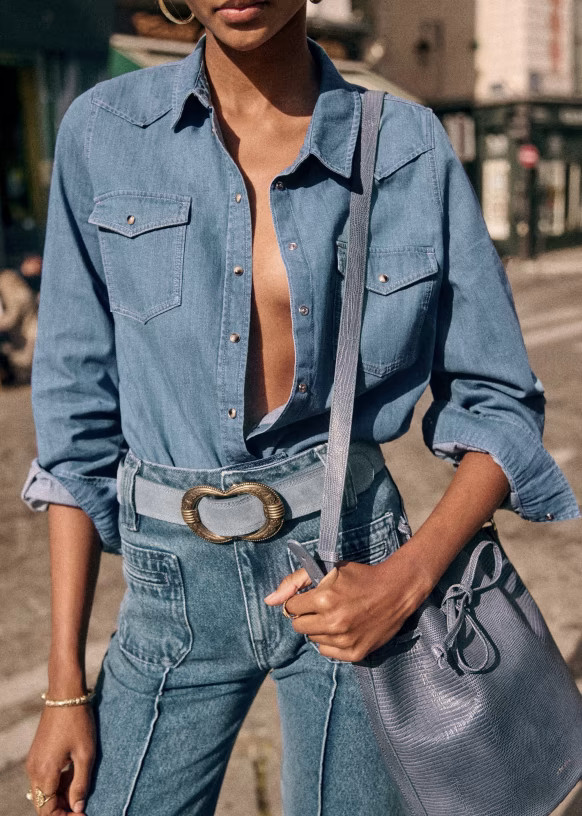 Servanne Shirt - Blue Denim - Organic Cotton - Sézane | Sezane Paris
