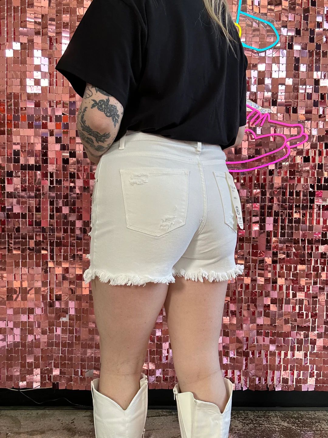 Riley Rhinestone Denim Shorts - White | Willow Boutique