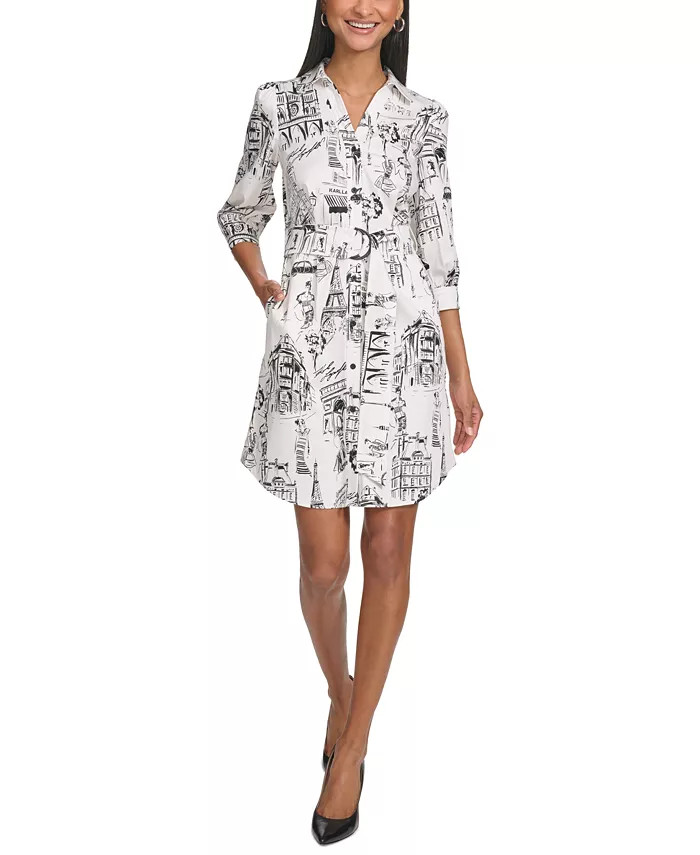 Women's Printed 3/4 Sleeve Shirtdress | Macy's