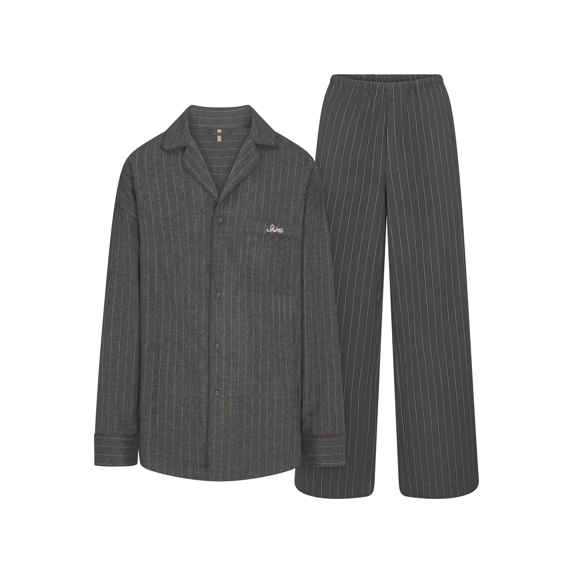 HEAVY FLANNEL SLEEP SET | HEATHER GREY STRIPE | SKIMS (US)