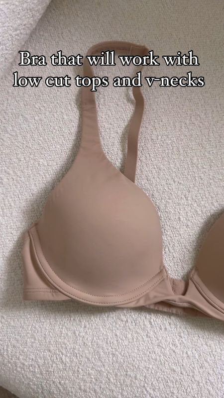 Convertible plunge bra that will work for low-cut tops, V-neck. Straps are convertible for versatility. Soft foam cups
 and stretchy straps.
