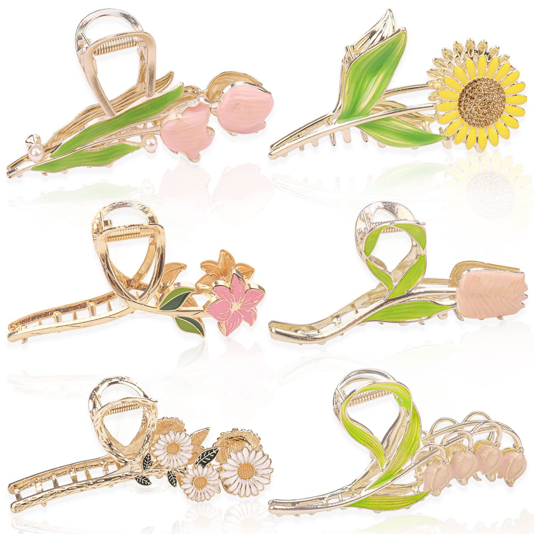 6 Pcs Large Metal Tulip, Sunflower, and Lily Hair Claws - Non-Slip Floral Hair Clips for Thin and... | Amazon (US)