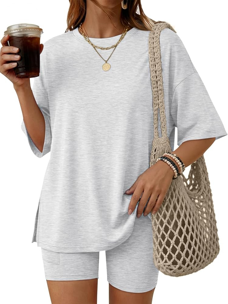 LILLUSORY Womens Lounge Sets Shorts 2 Piece Matching Pajamas Summer Outfits 2026 Casual Oversized... | Amazon (US)