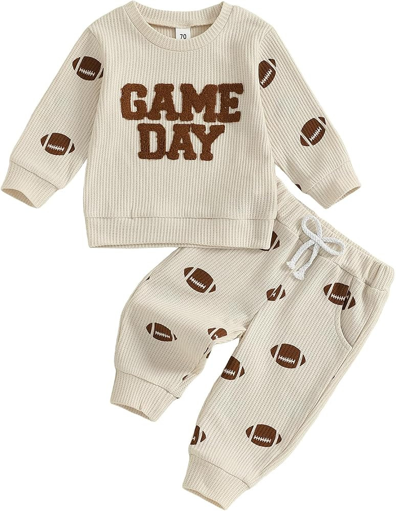 Kupretty Toddler Baby Boy Football Outfit Game Day Sweatshirt Pants | Amazon (US)