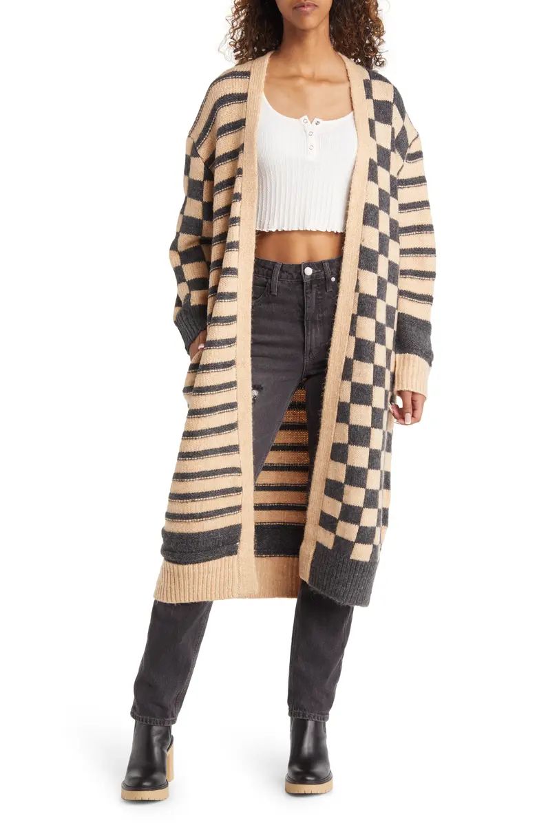 Topshop Checkerboard & Stripe Long Cardigan | Nordstrom | Nordstrom