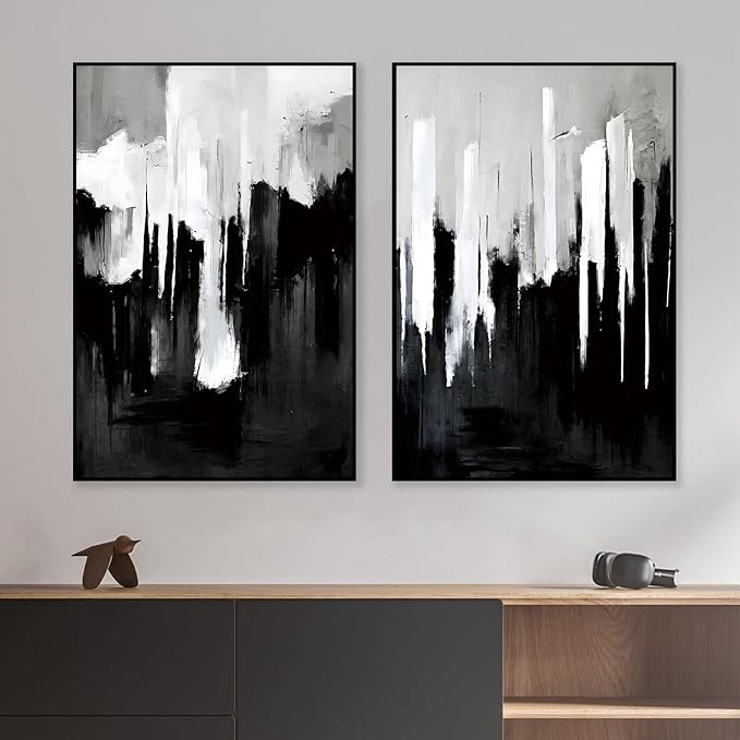 Black and White Abstract Canvas Painting Minimalist Textured Wall Art Black Abstract Poster for L... | Amazon (US)