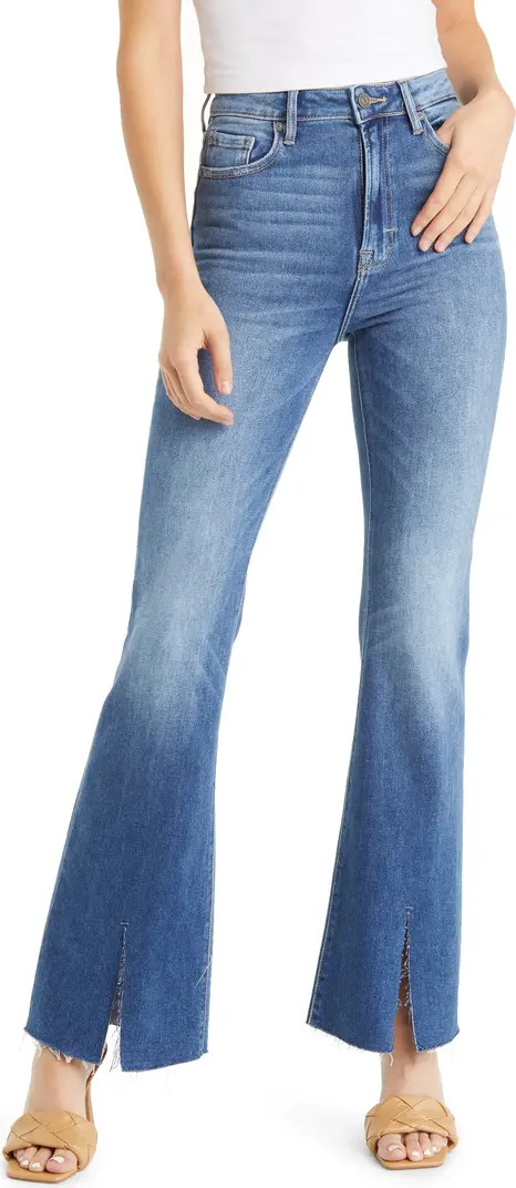 HIDDEN JEANS High Waist Slit Hem Flare Jeans | Nordstrom | Nordstrom