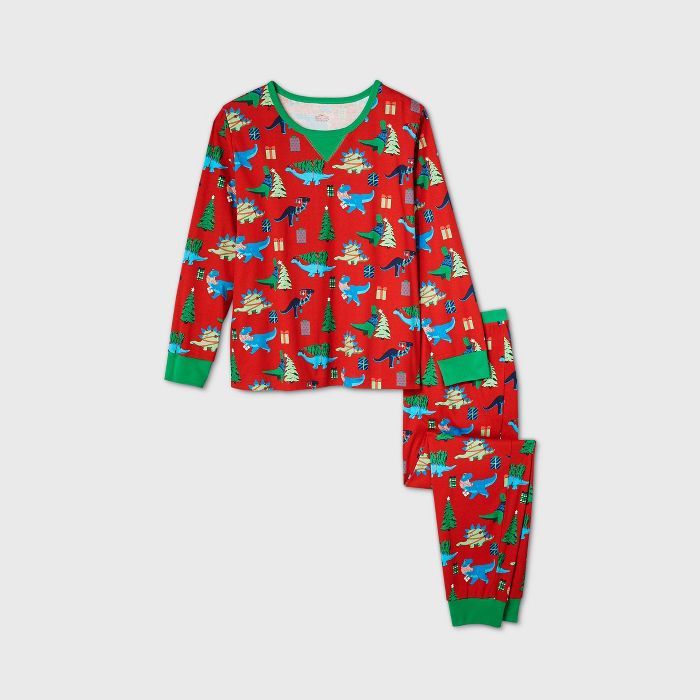 Women's Plus Size Holiday Dinosaur Print Matching Family Pajama Set - Wondershop™ Red | Target
