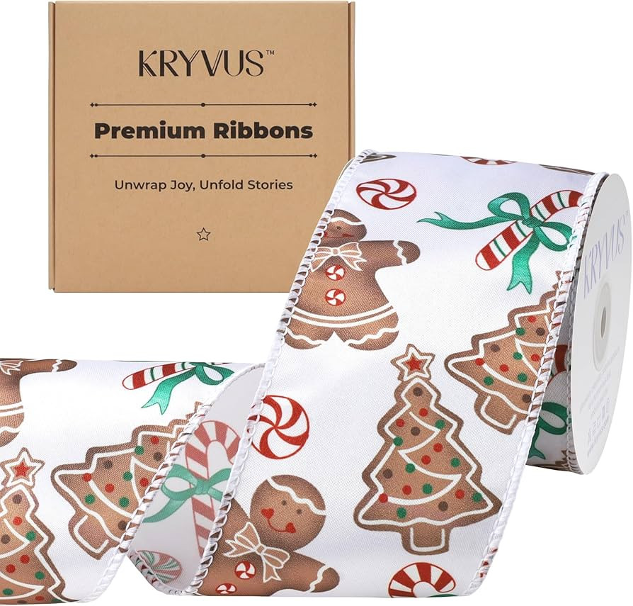 Christmas Wired Ribbon, 2.5 Inch X 10 Yards Gingerbread Candy Canvas Satin Ribbon with Wired Edge... | Amazon (US)