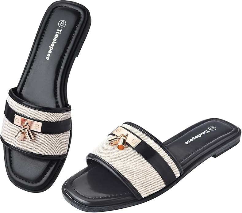 Dressy Flat Sandals for Women Elegant Summer Comfortable Slides Sandal 2026 Trendy Fashion Square... | Amazon (US)