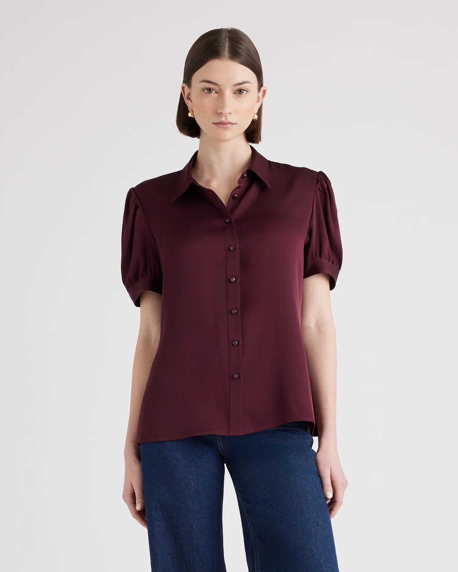 Washable Stretch Silk Puff Sleeve Blouse | Quince