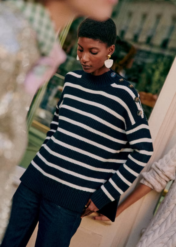 Adrian Sweater - Navy / Ecru - Organic Cotton - Sézane | Sezane Paris