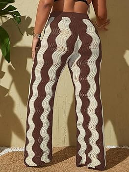 ZAFUL Women's Beach Cover Up Pants Hollow Out Plus Size Drawstring Elastic High Waist Swimsuit Co... | Amazon (US)