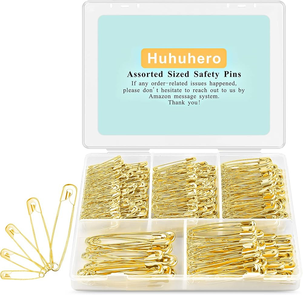 Safety Pins Assorted, 340 PCS Nickel Plated Steel Large Safety Pins Heavy Duty, 5 Different Sizes... | Amazon (US)