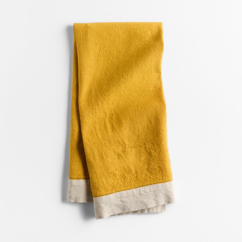 Marin Saffron Yellow Linen-Organic Cotton Blend Dish Towel + Reviews | Crate & Barrel | Crate & Barrel