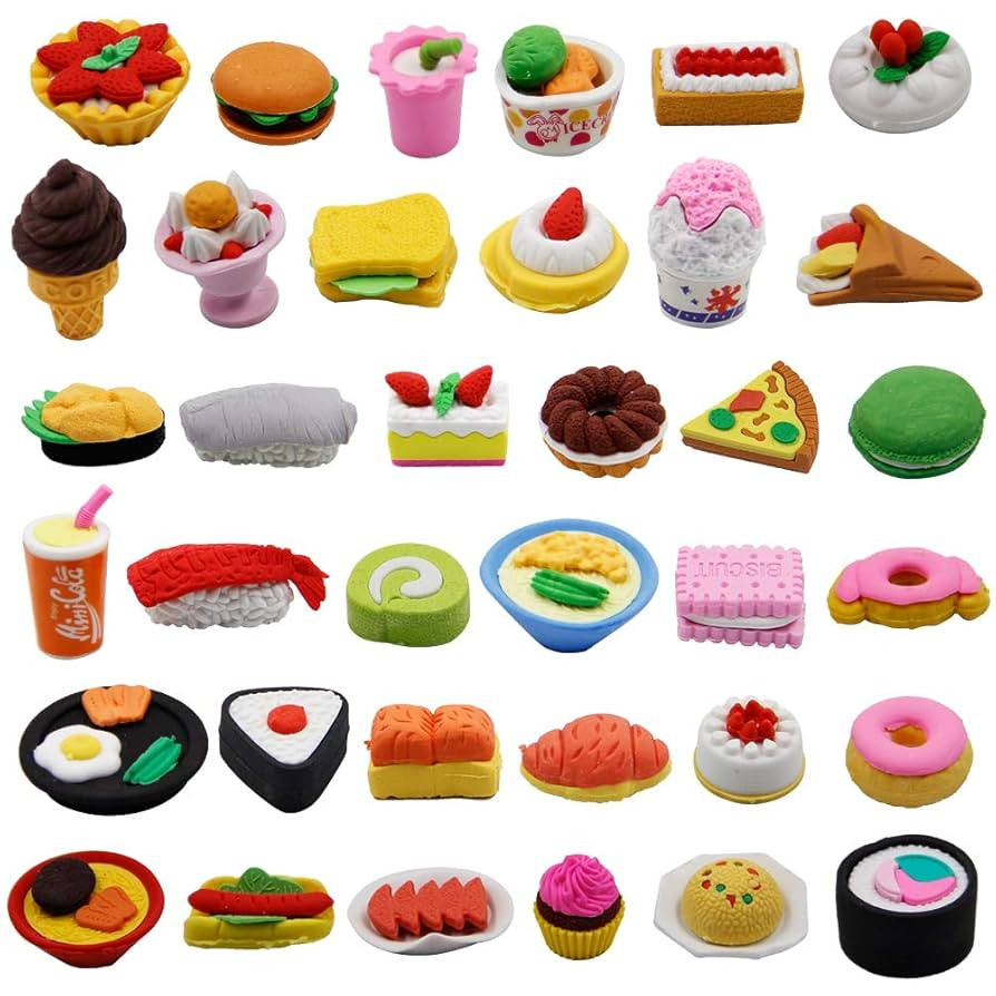 72 Pcs Assorted Food Pencil Erasers Toy Set, Cake Dessert Fruit Puzzle Erasers Toys for Kids Rewa... | Amazon (US)