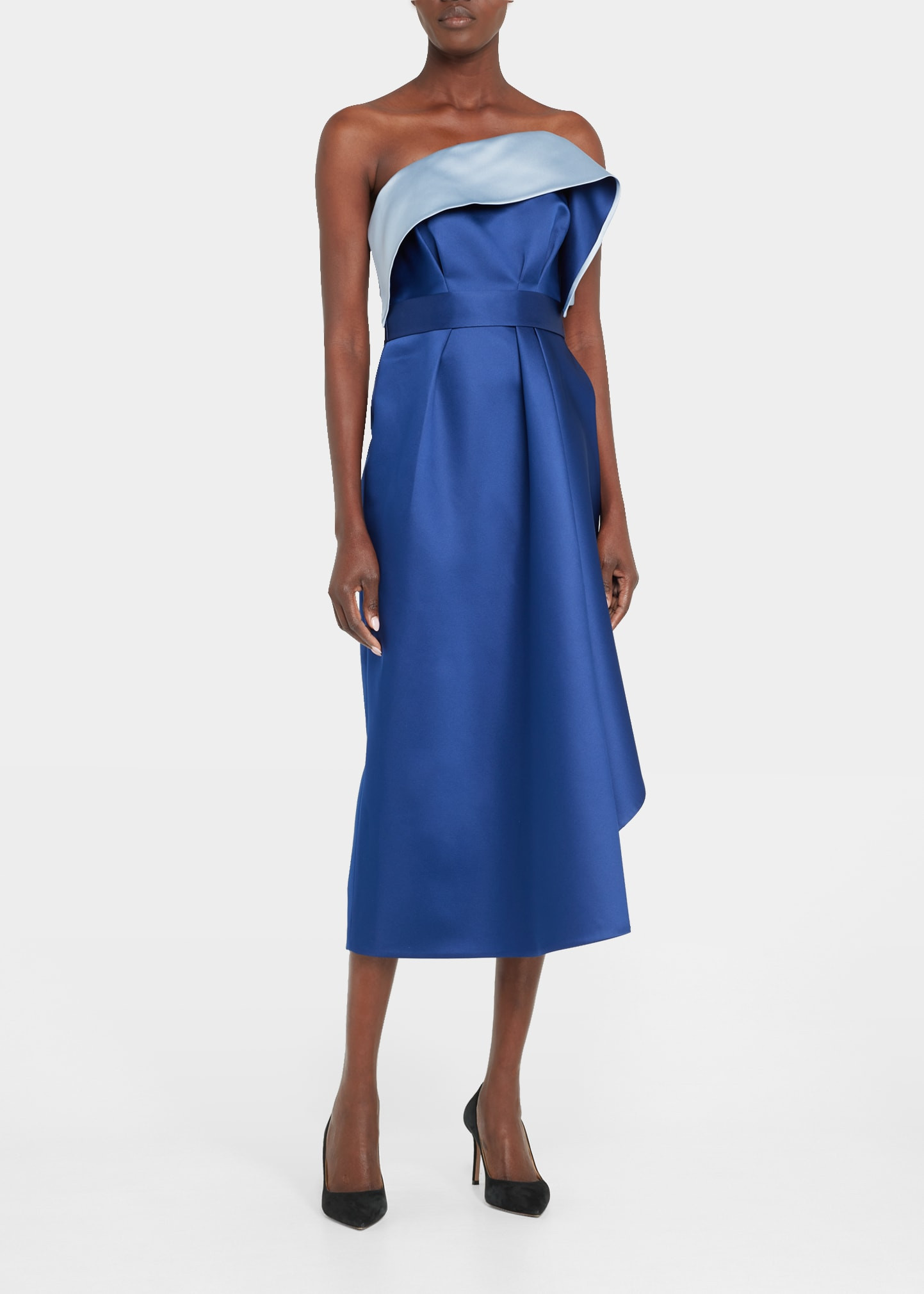 Strapless Cascading Draped Midi Dress | Bergdorf Goodman