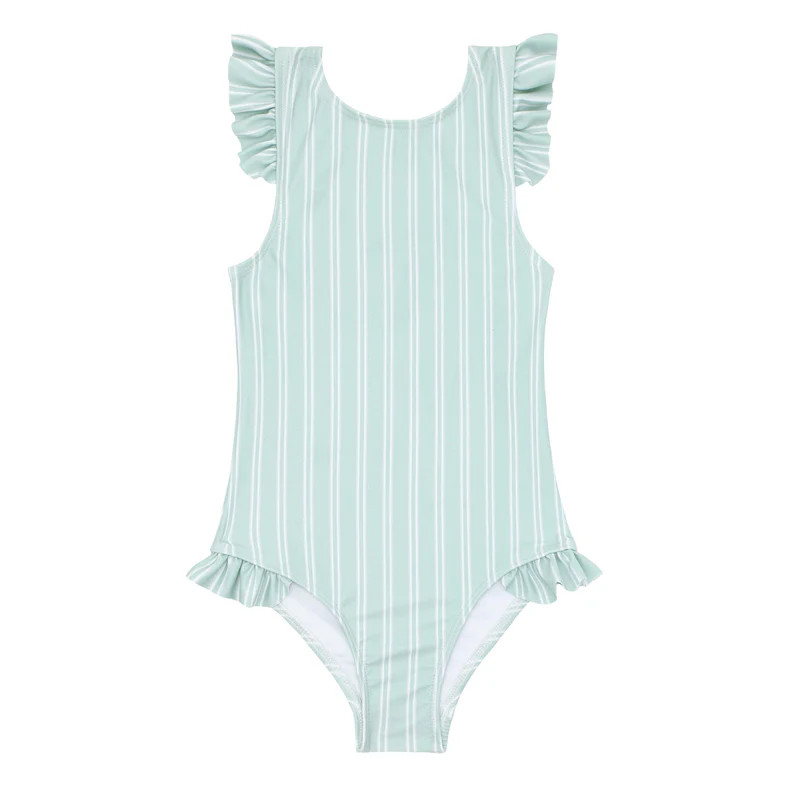 girls brock collection x minnow garden sage stripe ruffle sleeve rashguard one piece | minnow