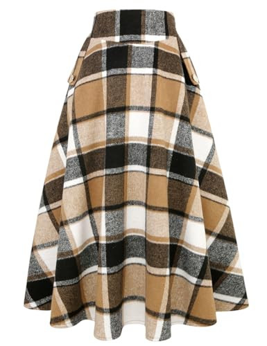 Fall Dresses for Women 2026 Casual Plaid Wool Tartan Sweater Tweed Flannel Corduroy Dress Long Maxi Skirt, Plaid Brown New, S | Amazon (US)