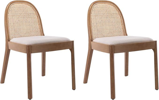 HEAH-YO Modern Dining Chairs Set of 2, Upholstered Linen Dining Room Chairs with Rattan Backrest ... | Amazon (US)